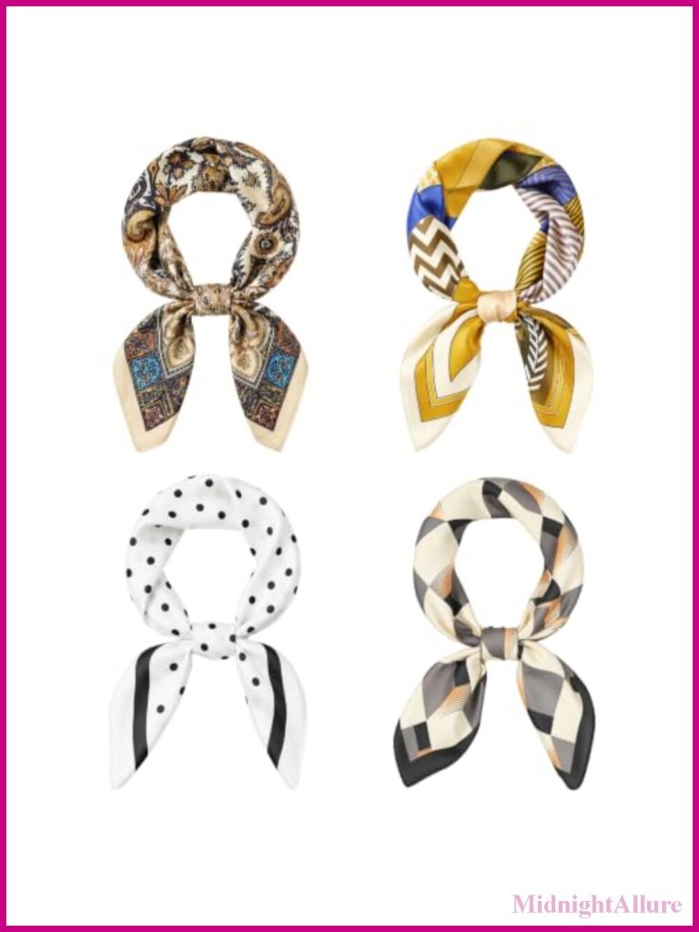 4 Pack Silk Feeling Satin Square Neck Scarves for Women 27.5 Inch
